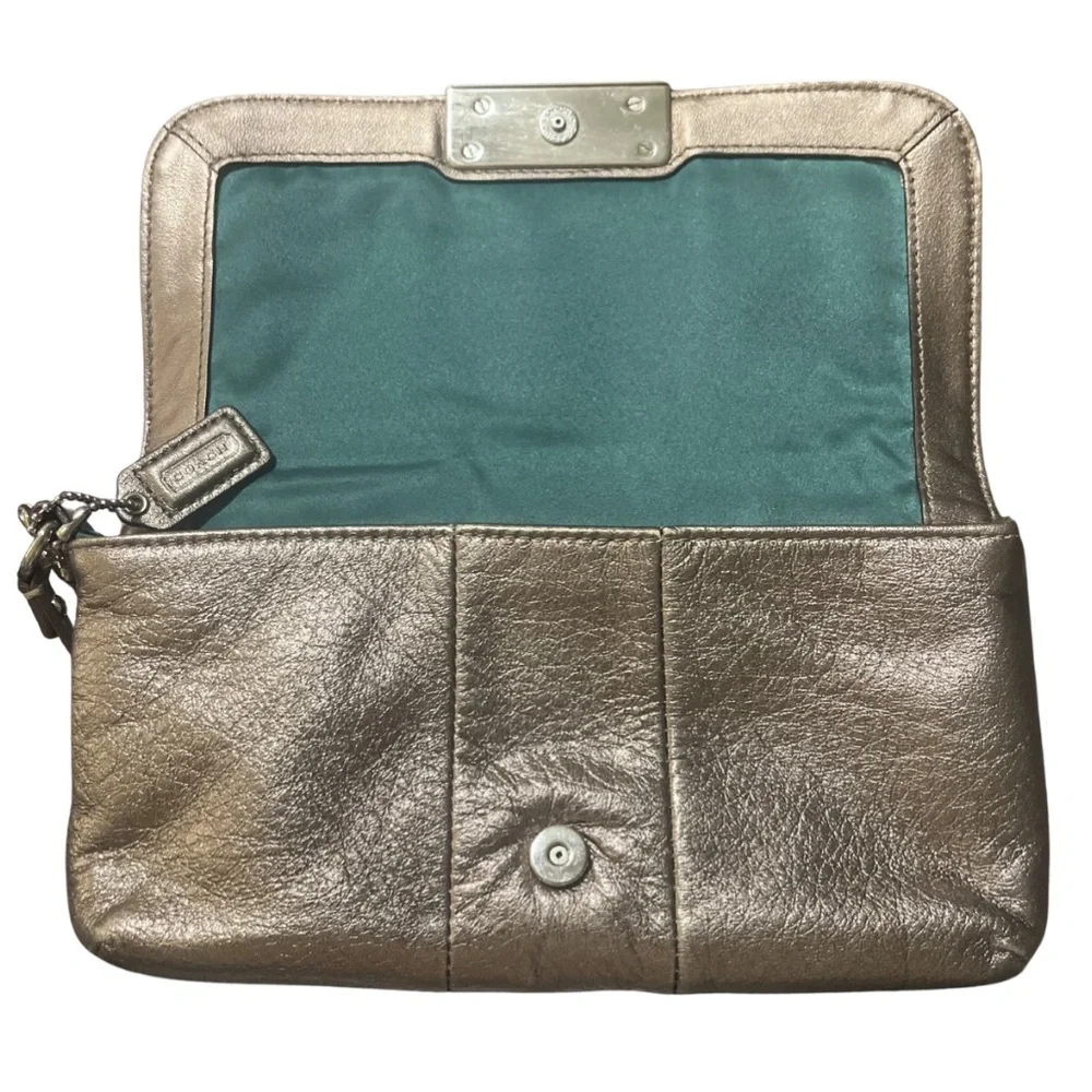 Coach Kristin Metallic Pewter Soft Pebble Leather Wallet, Wristlet Purse